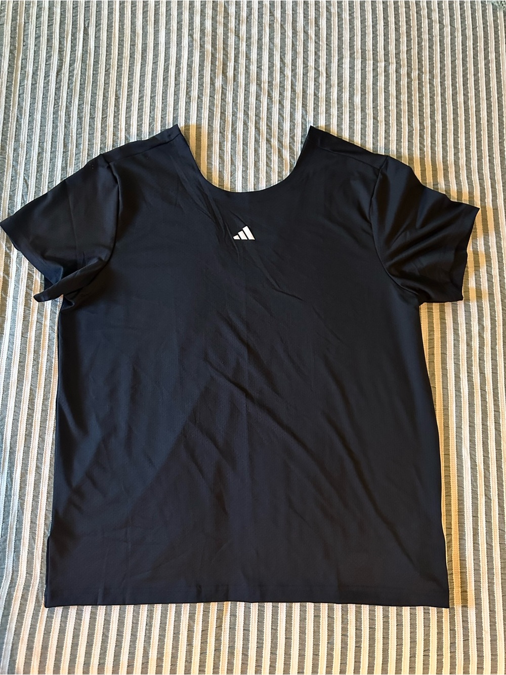 adidas Black Short Sleeve Crew Neck Plunge Back Performance Tee